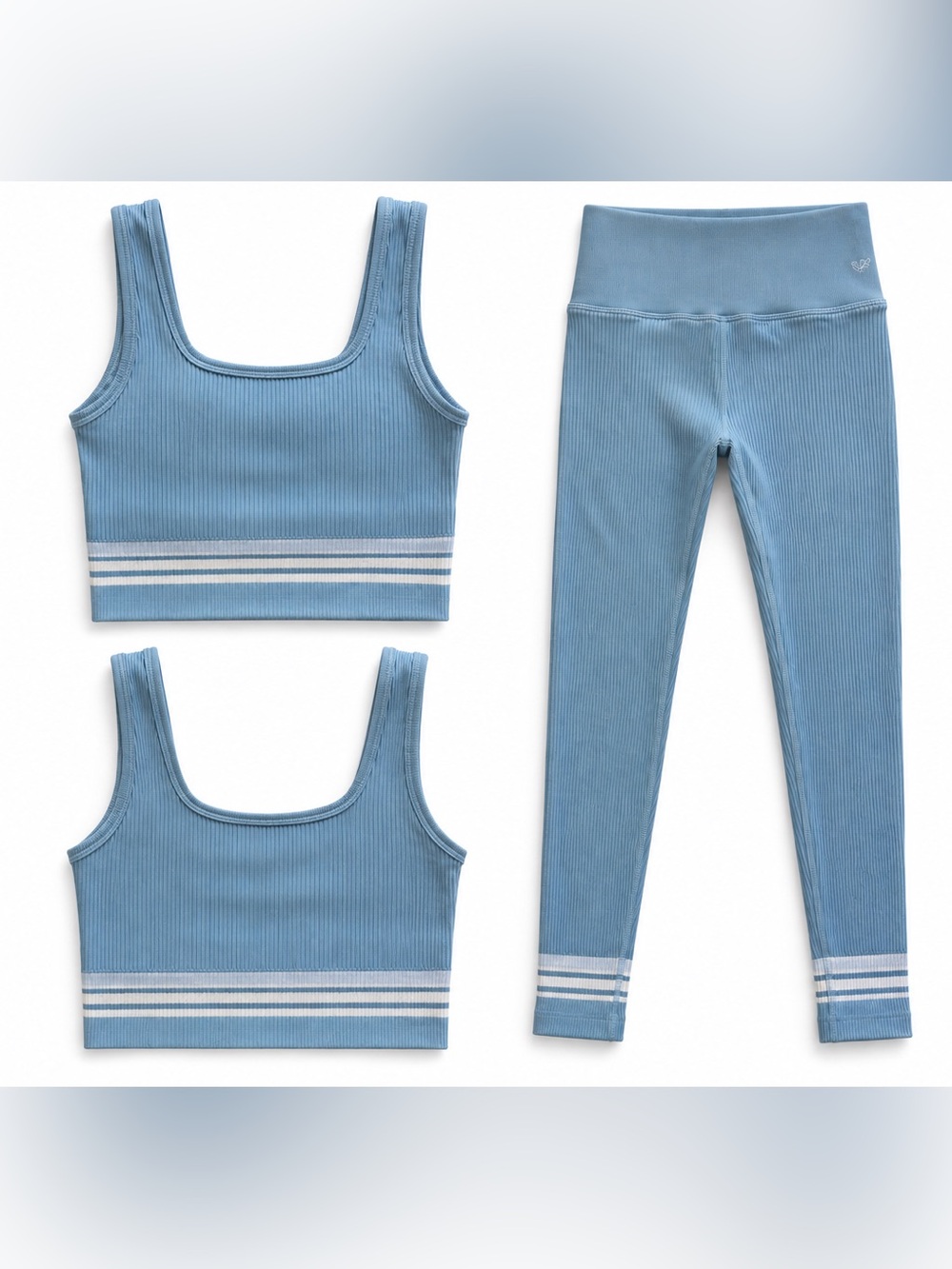 Light Blue Ribbed Leggings with Stripe Detail